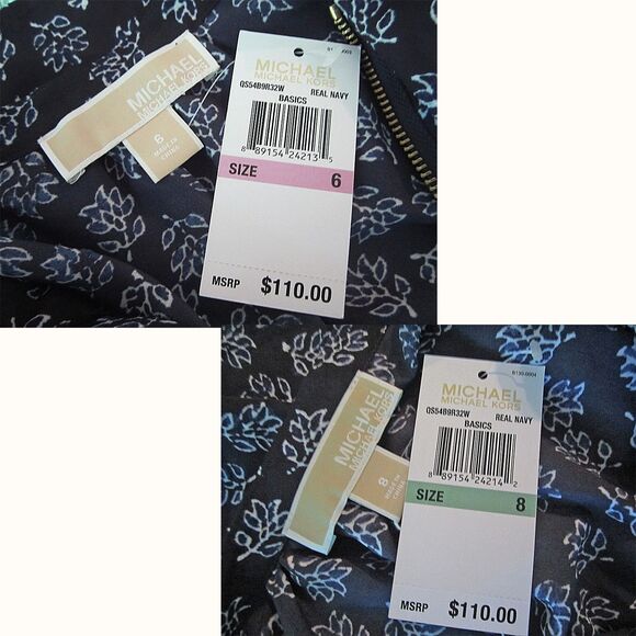 MICHAEL Michael Kors NEW Real Navy Vine-Leaf Zip 3/4 Sleeve Top - Picture 5 of 12